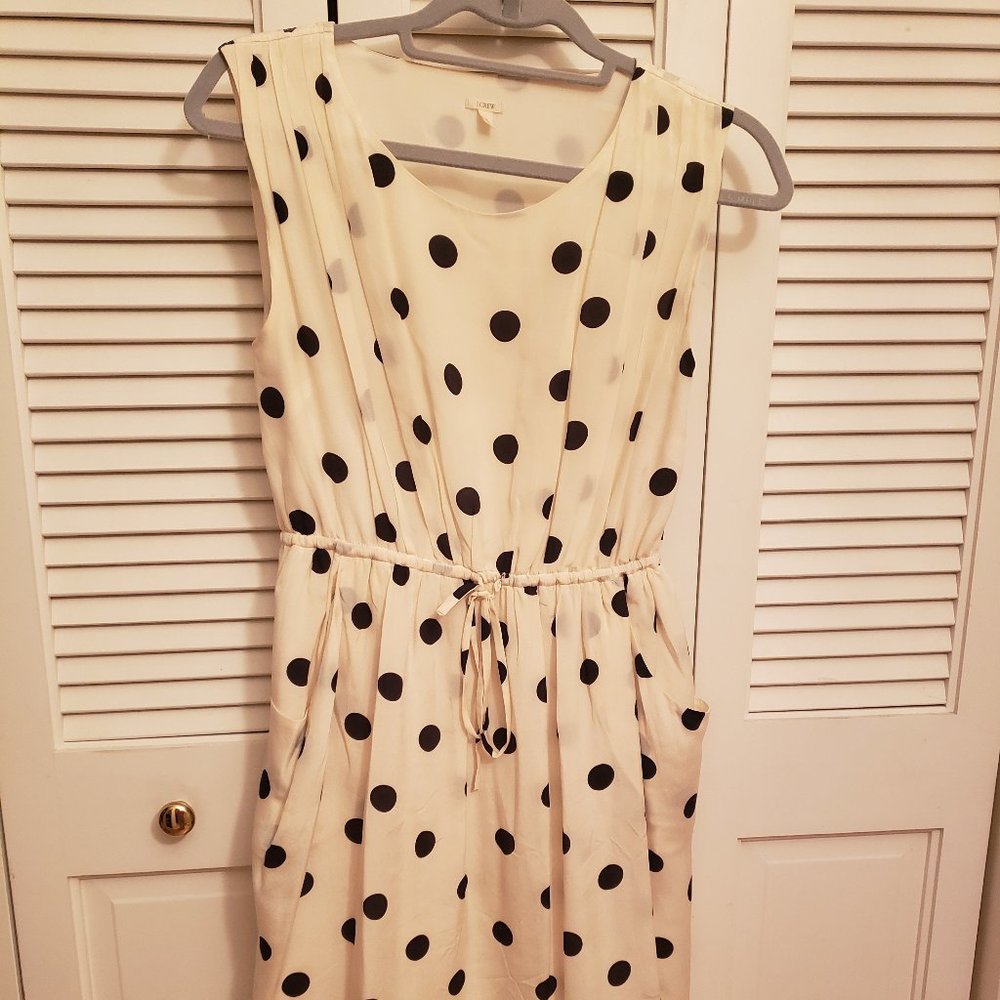 J. Crew Off White and Navy Blue Polkadot Dress